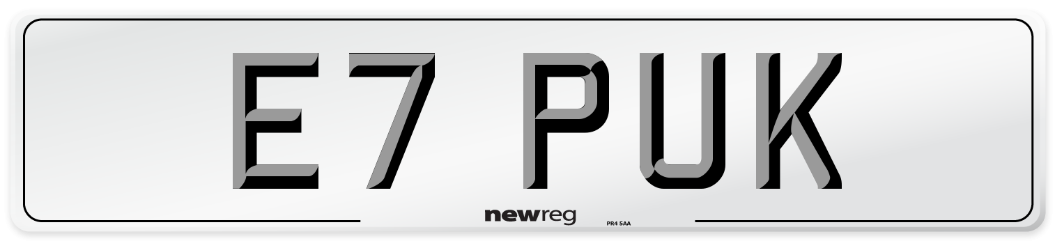 E7 PUK Number Plate from New Reg
